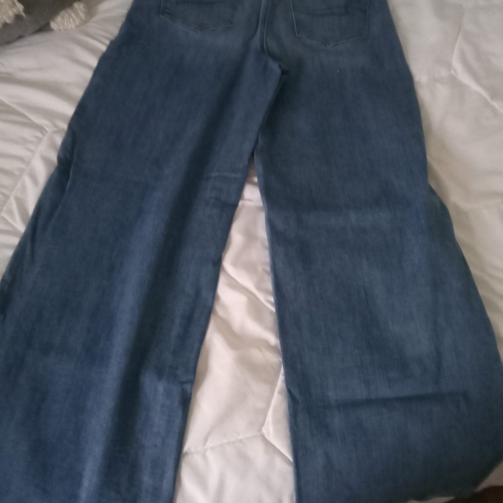 Denim wide leg jeans by American Eagle GUC, worn once, basically new! 12l long